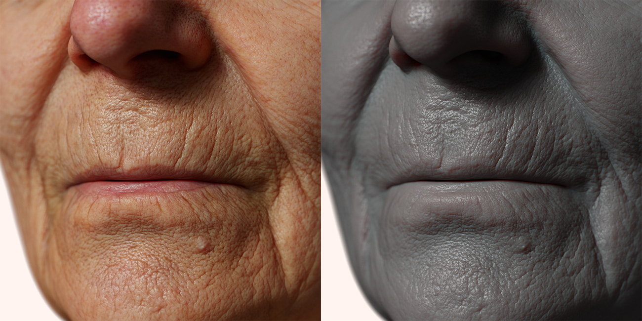 Female head scan skin pore details 